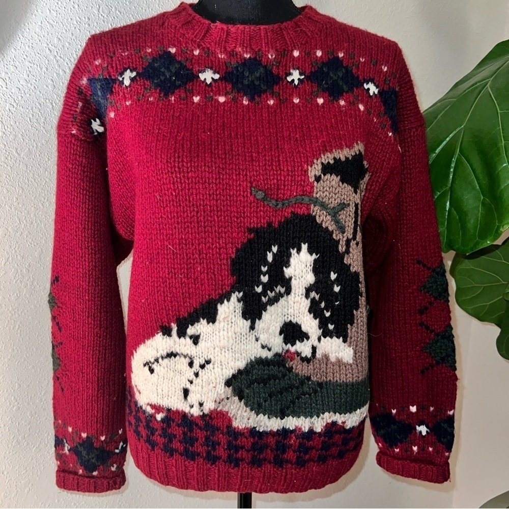 The Woolrich Women’s Springer Spaniel Puppy With Boot 100% Wool Vintage Sweater - Picture 2 of 16